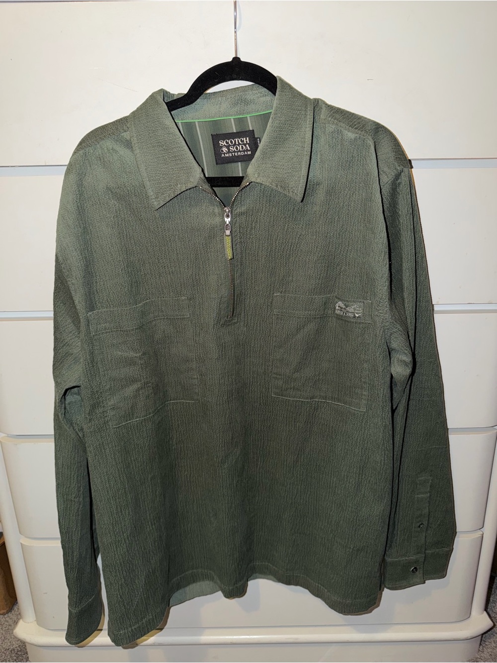 Scotch & Soda Men’s XL Olive Green Half-Zip Knit Polo